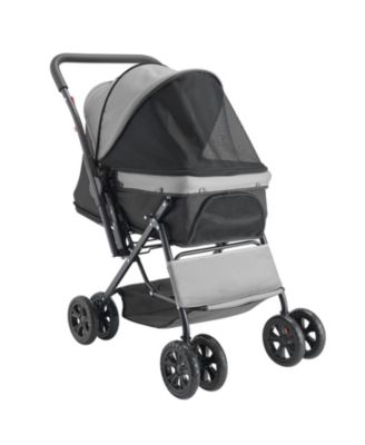 4-Wheel Pet Stroller: Foldable & Reversible, Supports Up to 44lbs for Dogs & Cats - Travel Ready