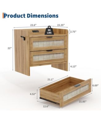 Rattan Bedside Table Nightstand, 2 Drawer, 1 Pcs Bedside Cabinet, Bedroom Organizer and Storage Cabinet