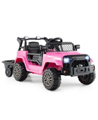 Kids 12V Ride On Car Truck with Trailer, Battery Powered Ride On Toy