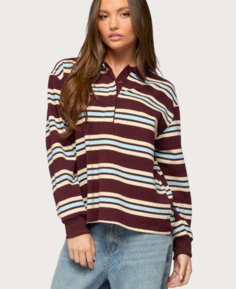 Женская рубашка Edikted Renya Striped Rugby, цвет: Бордовый