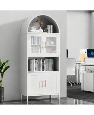 Metal Arched Kitchen Cabinet 4 Doors - Glass & Metal, Adjustable Shelves, Moisture-Proof