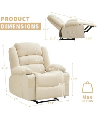 Recliner Chair, Comfy Overstuffed Chair with 3 Reclining Positions, 2 Side Pockets, 2 Front Pockets, Cup Holder