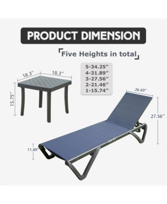 Outdoor Lounge Chair Set, Aluminum Plastic Patio Chaise Lounge with Side Table & 5 Position Adjustable Backrest & Wheels