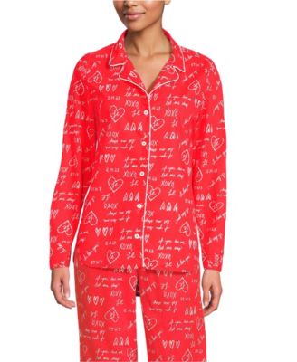 Women's Poplin Long Sleeve Button Front Sleep Top