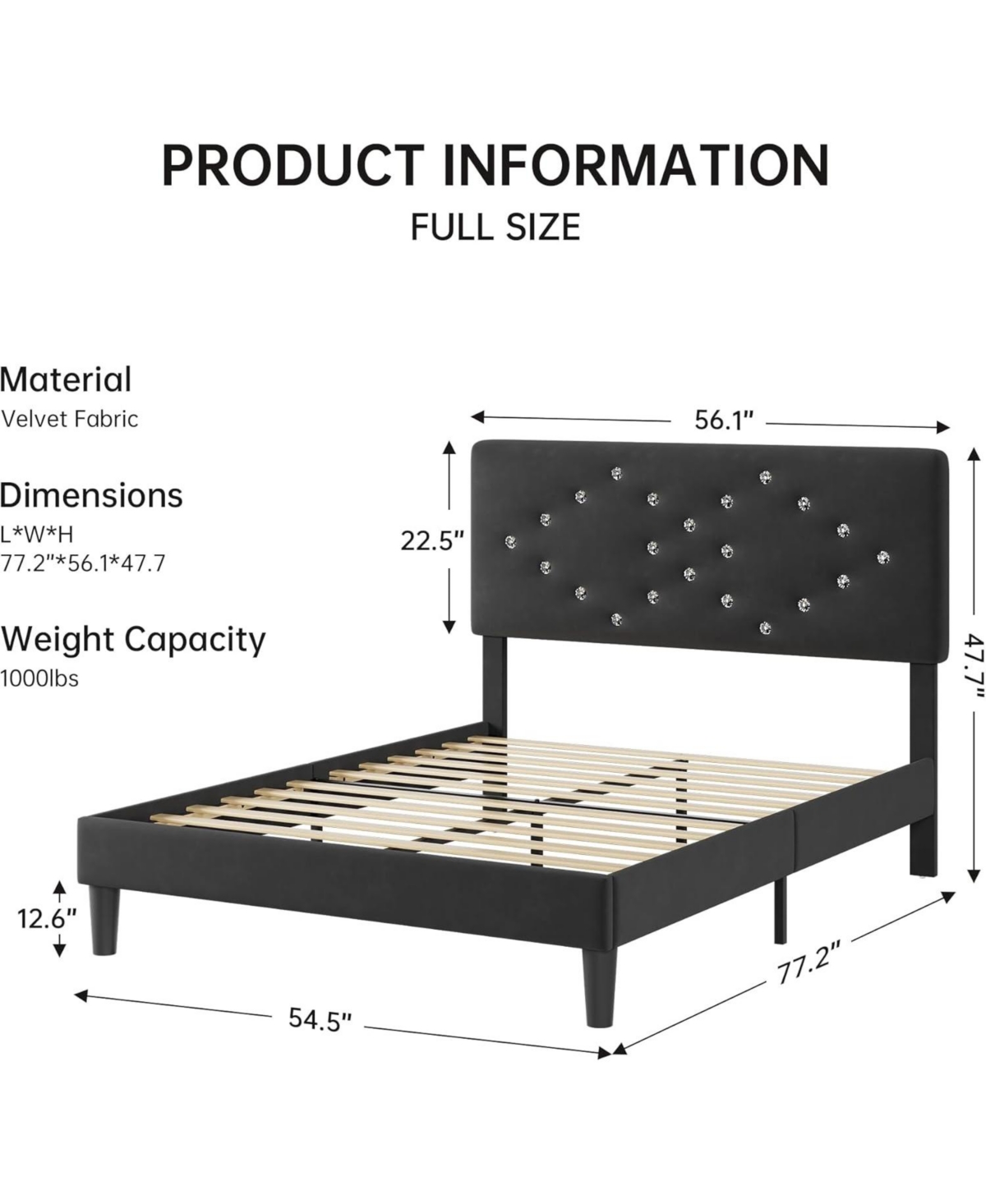 gaomon Upholstered Wooden Bed Frame with Headboard and Crystal Diamond Tufting, Easy Assembly Platform Bed