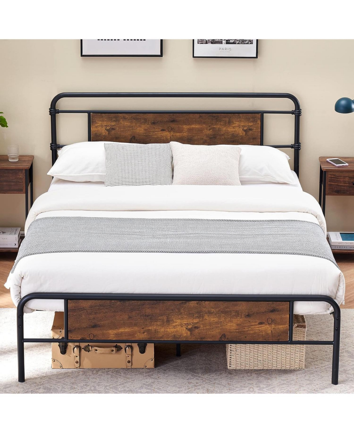 gaomon Bed Frame - 13 Inch Metal Platform Bed Frame with Wood Headboard, No Box Spring Needed, Heavy Duty Feet, Easy Assembly