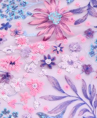 Juniors' Floral-Sequinned Evening Gown