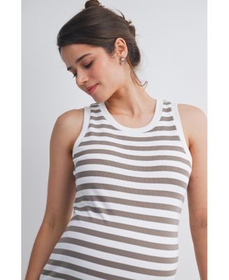 Maternity Ribbed Striped Round Neck Tank Top