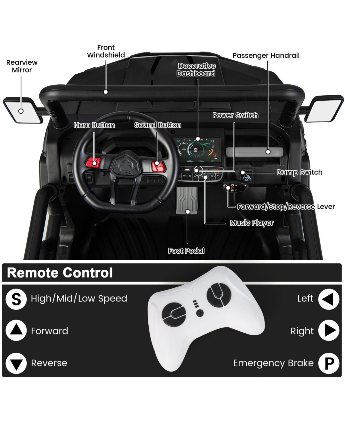 Mecale 24V Ride On Kids Car with Dump Bed and Remote Control