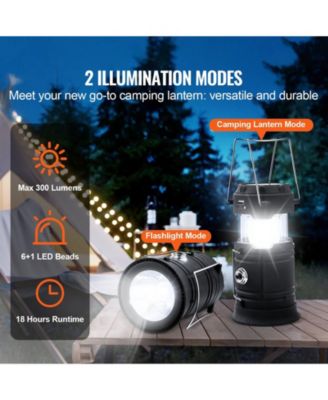 4-Pack Rechargeable LED Camping Lanterns, Solar and USB Charging, Collapsible, Power Bank Function