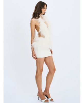 Women's Quisten Feathered Plunging Halter Mini Dress