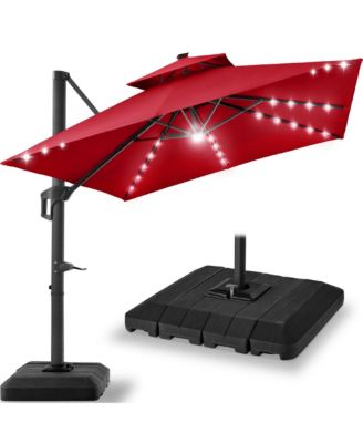 12x12ft Polyester Solar LED 2 Tier Cantilever Umbrella