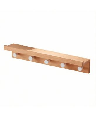 Solid Beech Wood Wall Coat Rack with 5 Hooks