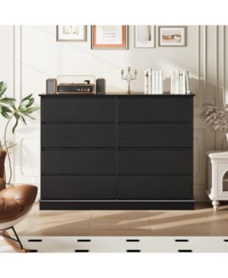 8 Drawer Storage Chest, Large Double Dresser with Deep Drawers and Wide Top, Horizontal Wooden Organizer for Living Room