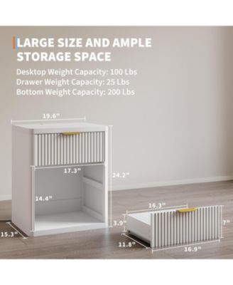 Fluted Nightstand Set of 2,Mid Century Bedside Table,Wooden End Table,Farmhouse Night Stand with 1 Drawer,Open Shelf