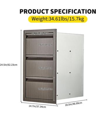 Outdoor Kitchen Drawers D Flush Mount Triple Drawers, Stainless Steel Drawer for Outdoor Kitchen Island