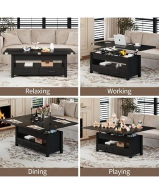 40" Coffee Table Lift Top, Multi-Function Convertible Coffee Table with Drawers and Hidden Compartment, Converts to Dining Table for Living