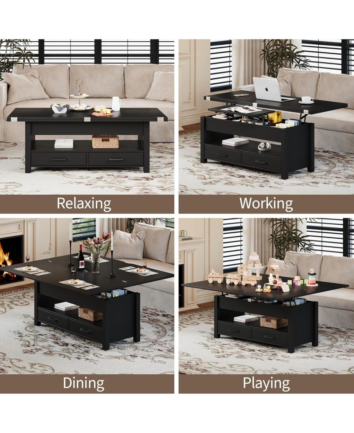 gaomon 40" Coffee Table Lift Top, Multi-Function Convertible with Drawers and Hidden Compartment, Converts to Dining for Livin