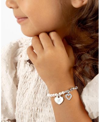 Children's Sterling Silver 4mm Cultured Pearls & Engraved Initial Girls' 6.25" Bracelet