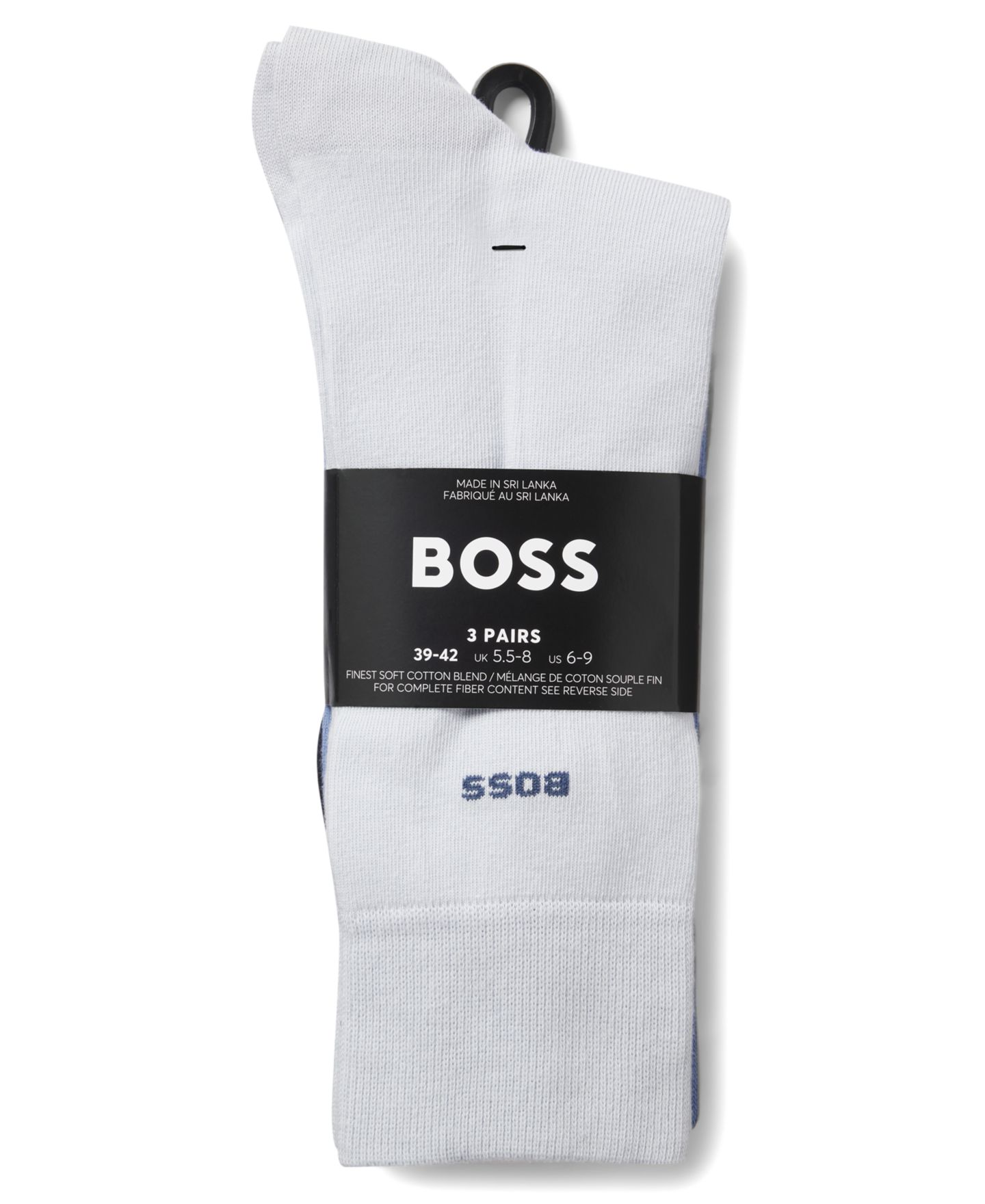 Мужские носки Hugo Boss однотонные, стандартной длины, набор из 3 пар, цвет: Белый / Синий — фото 3