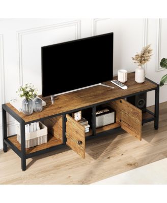 58" Wooden Farmhouse TV Stand for Bedroom, Fits 65" TVs, Cabinet with Open Storage Shelves