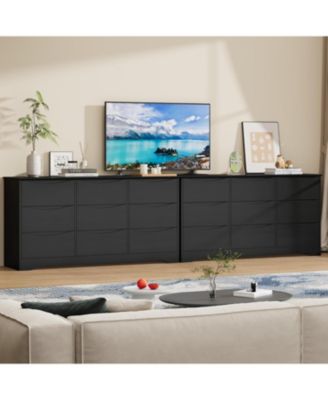 Wooden Dresser with 9 Drawers, Tall Modern Closet with Deep Storage, Large Chest of Drawers with Wide Top, Long Storage Dresser for Bedroom