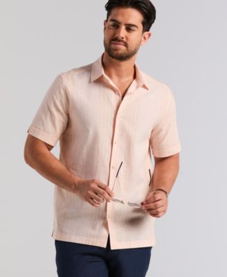 Men's Linen Engineered Striped Short-Sleeve Shirt