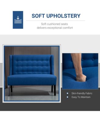 Linen Fabric Upholstery Double Seat Sofa Tufted Loveseat Armless Couch