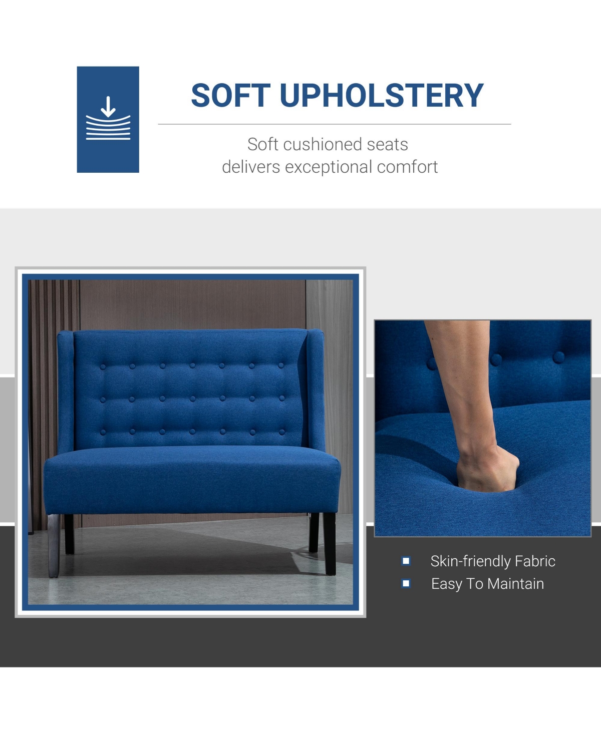 Homcom Linen Loveseat Sofa Lounger with Deep Padded Cushion Seats and Rubberwood Legs