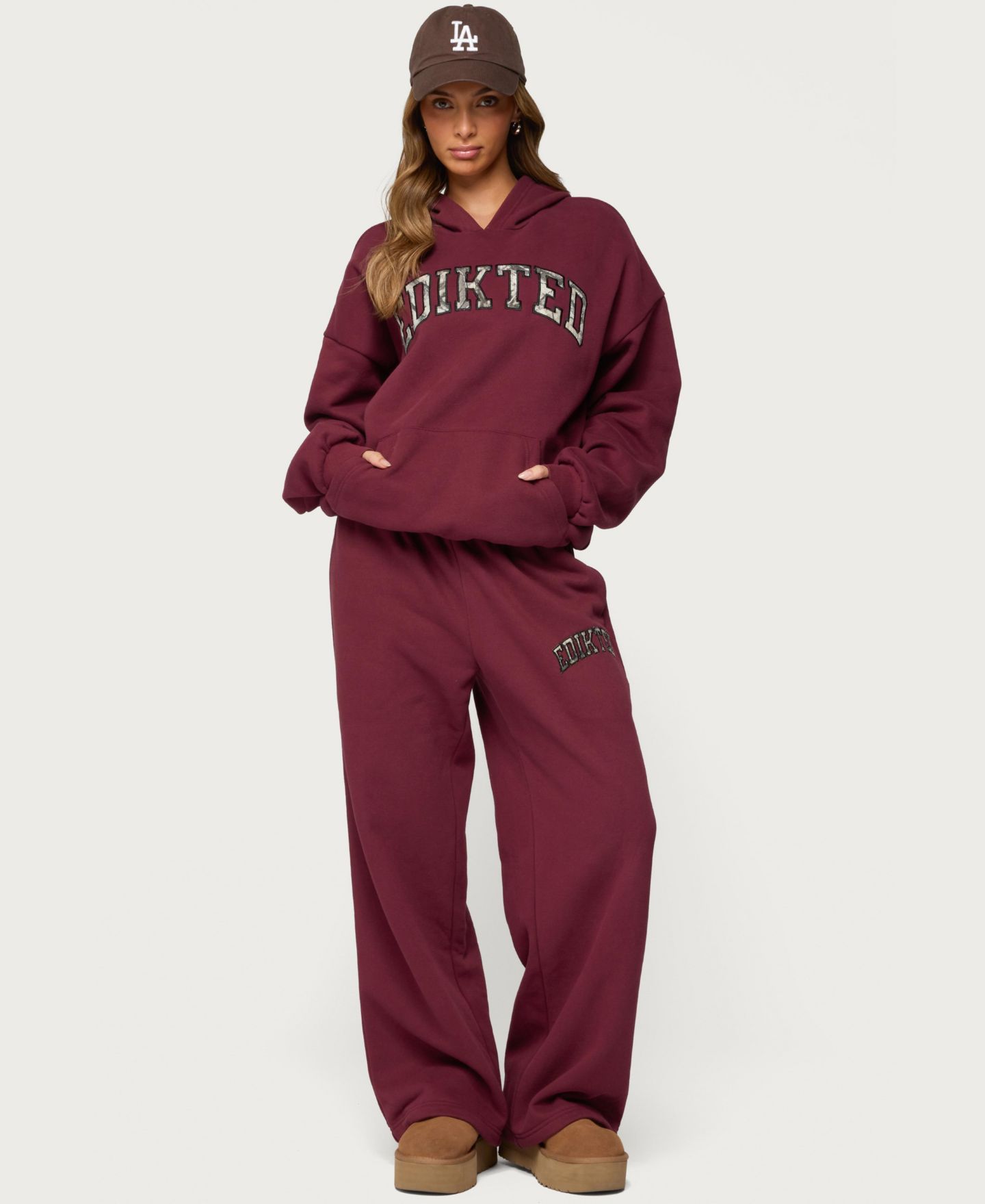 Женское худи Edikted Crush Oversized, цвет: Бордовый — фото 3