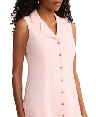 Petite Sleeveless Collared Maxi Shirt Dress