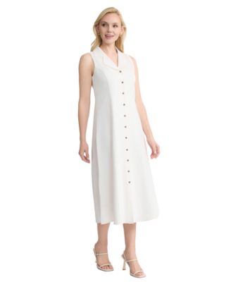 Petite Sleeveless Collared Maxi Linen Shirt Dress