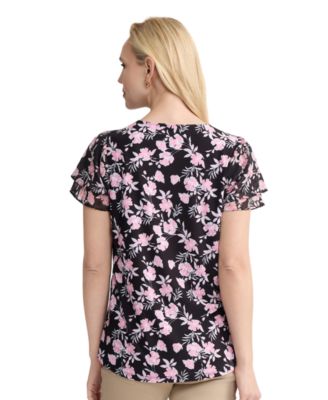 Petite Double Flutter Short-Sleeve Top