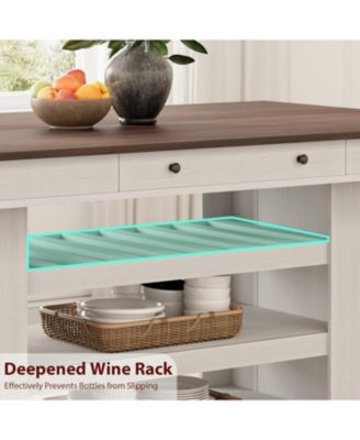 60" Counter Height Dining Table for 4, Farmhouse Rectangular Tall Bar Height Kitchen Dining Table & Thick Table Top, with Deepened Wine Rack