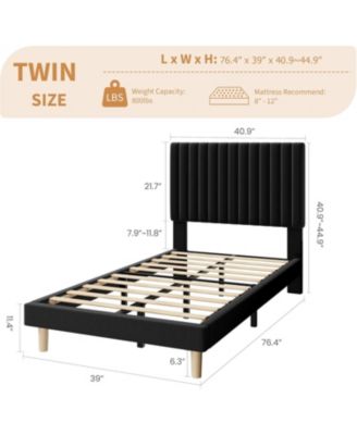 Bed Frame, Vertical Channel Tufted Headboard, Height Adjustable, Upholstered Platform Bed, No Box Spring Needed