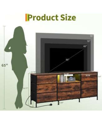 63" TV Stand with 8 Fabric Drawers and LED Lighting, Steel Frame Media Console for 65 70 75 Inch Televisions