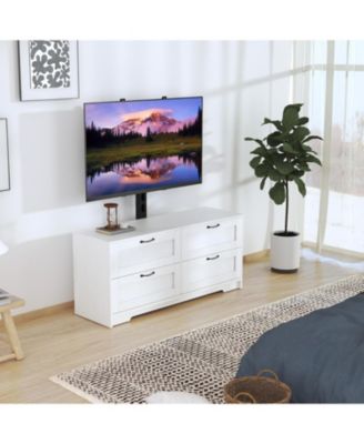 TV Stand with Mount and 4 Drawers Storage Fits 32/45/55/65/75/80 Inch TVs, White Entertainment Center w/Height Adjustable Mount for Living Room