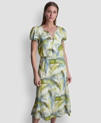 Women's Printed V-Neck Midi Dress
