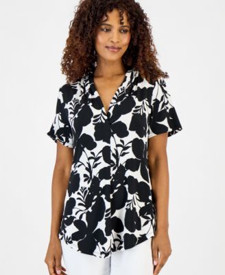 Women's Printed Short-Sleeve V-Neck Knit Top