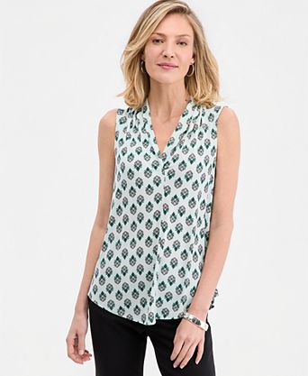 Women's Printed Sleeveless V-Neck Knit Top