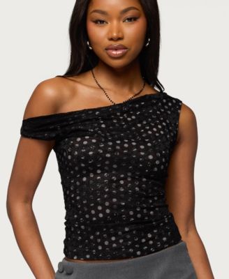Women's Off Shoulder Lace Polka Dot Top