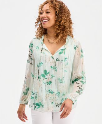 Women's Printed Foiled Ruffle Blouse