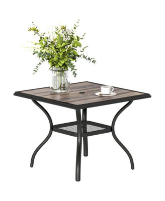 Outdoor Dining Table, 37inches Square Patio Table with Umbrella Hole