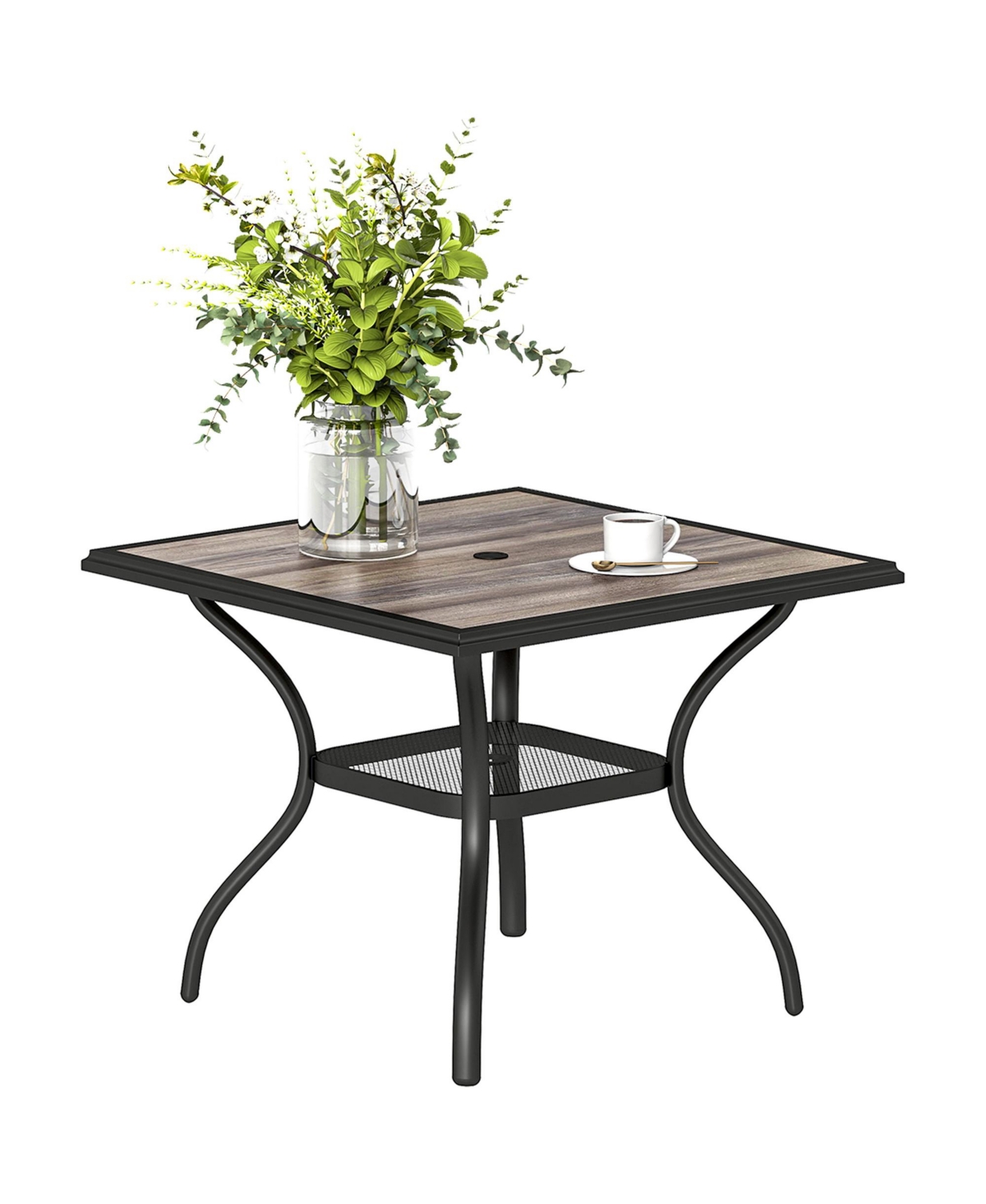 Outsunny Outdoor Dining Table, 37inches Square Patio Table with Umbrella Hole - Gray