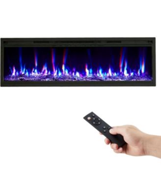 68" Ultra-Thin Electric Fireplace Wall Mounted or Recessed, Remote Control, 12-Color Flame, 750W/1500W Heater with Timer, Log & Crystal Options