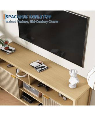 Fluted TV Stand for 65 in TV, Mid Century Modern Entertainment Enter with Storage, Slim Tall Wood Media Console Table for Living