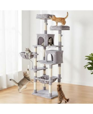 71in Cat Tree Tower: Large Multi-Story, Sisal Posts, Extended Platform, Hammock