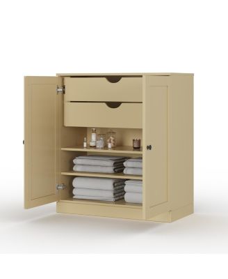 100% Solid Wood 32" Bathroom Storage Cabinet with Shaker Doors, 2-Drawers & Adjustable Shelves