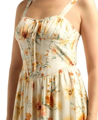 Women's Printed Sweetheart Neck Midi Dress