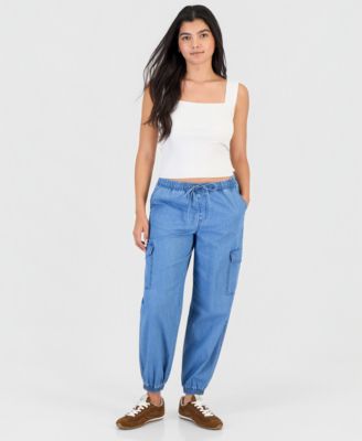 Juniors' Chambray Cargo Jogger Pants